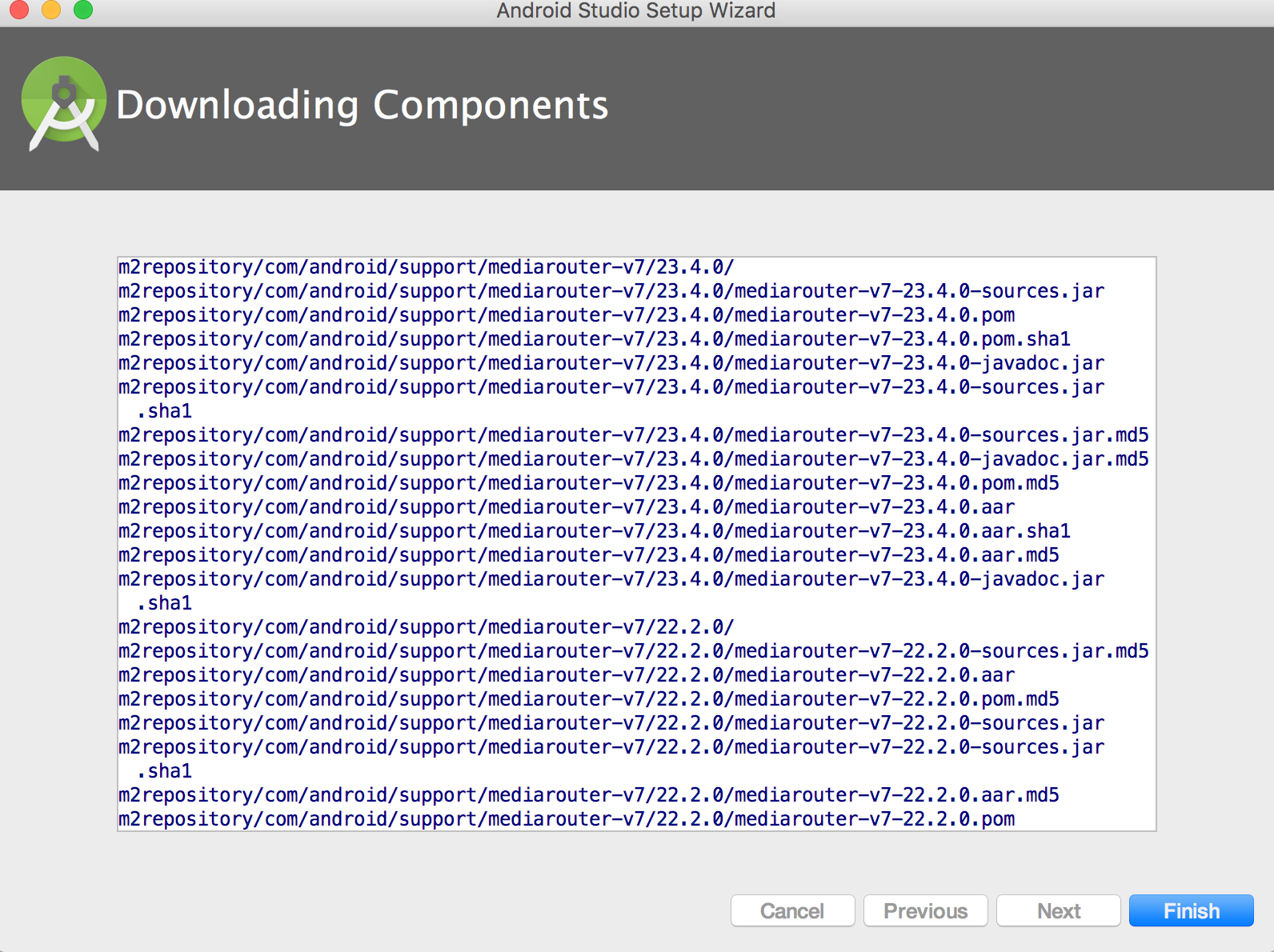 Downloading components. Android Studio Setup Wizard. Android Studio Setup Wizard hello World.