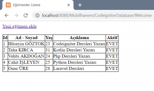 Kayıt Ekleme İşleminden sonra resim