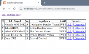 Silme ve Güncelleme Link Resim