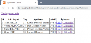 Veritabanı Silme İşlemi sonuç