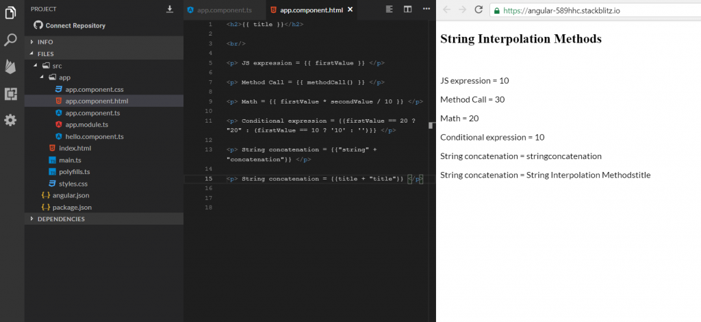 angular string interpolation all examples